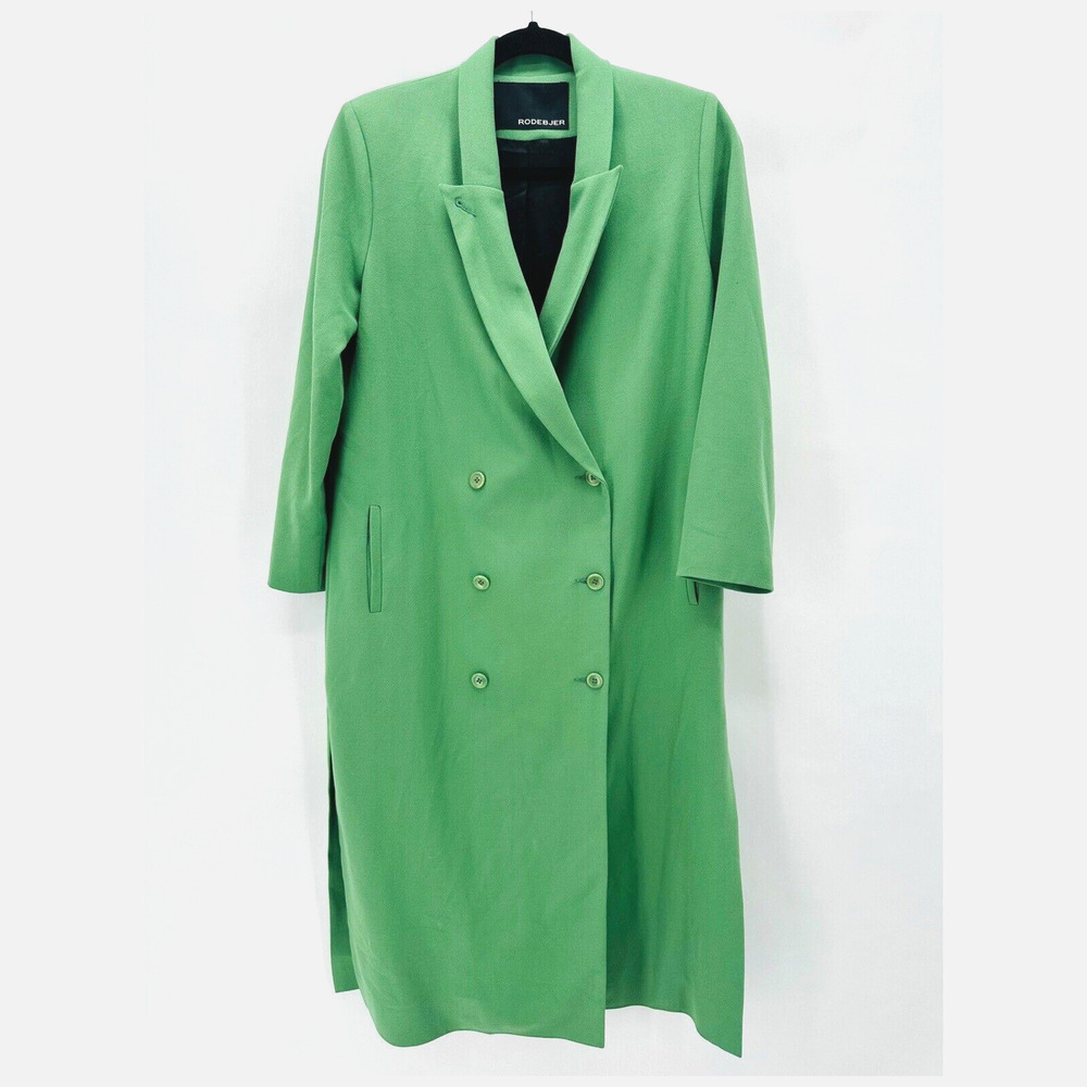 Rodebjer Voulana Double Breast Duster Coat Size S Kelly Green Side Slits Capsule